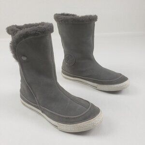 Converse All Star Beverly Boots Womens 7 Gray Leather Mid Faux Fur Lined Winter